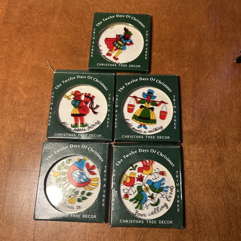 Vintage 1980's Trim a Tree 12 Days of Christmas Glass Ornaments Lot Of 5 F1